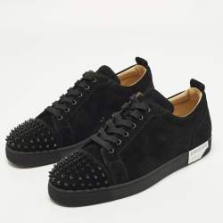 Pre Owned Christian Louboutin Louis Junior Spikes Size 44.5 Black Suede Low Top Sneakers