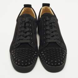 Pre Owned Christian Louboutin Louis Junior Spikes Size 44.5 Black Suede Low Top Sneakers