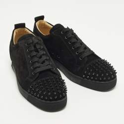Pre Owned Christian Louboutin Louis Junior Spikes Size 44.5 Black Suede Low Top Sneakers
