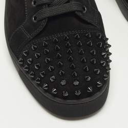 Pre Owned Christian Louboutin Louis Junior Spikes Size 44.5 Black Suede Low Top Sneakers