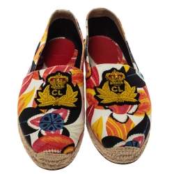 مملوكة مسبقًا حذاء لوفرز إسبادريل كريستيان لوبوتان أيقونة مطرزة غالا كانفاس متعدد الألوان مقاس 40