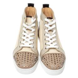 Pre Owned Christian Louboutin Multicolor Leather and Tweed Louis Spike High Top Sneakers Size 41