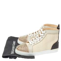 Pre Owned Christian Louboutin Multicolor Leather and Tweed Louis Spike High Top Sneakers Size 41