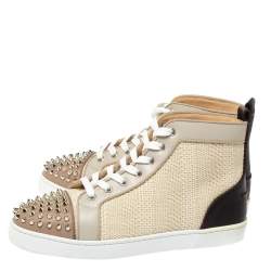 Pre Owned Christian Louboutin Multicolor Leather and Tweed Louis Spike High Top Sneakers Size 41
