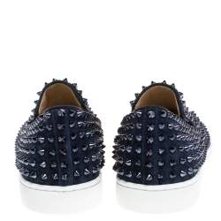 Pre Owned Christian Louboutin Navy Suede Roller Boat Spiked Slip On Sneakers Size 41