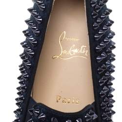 Pre Owned Christian Louboutin Navy Suede Roller Boat Spiked Slip On Sneakers Size 41