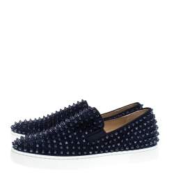 Pre Owned Christian Louboutin Navy Suede Roller Boat Spiked Slip On Sneakers Size 41