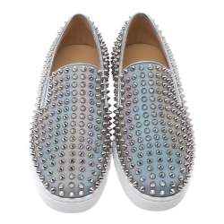 مملوكة مسبقًا حذاء رياضي كريستيان لوبوتان سليب أون سبايك رولر بوت جلد أسود مقاس 40