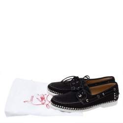 Pre Owned Christian Louboutin Black Suede Steckel Spike Boat Loafers Size 42