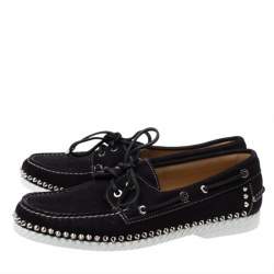 Pre Owned Christian Louboutin Black Suede Steckel Spike Boat Loafers Size 42