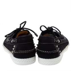 Pre Owned Christian Louboutin Black Suede Steckel Spike Boat Loafers Size 42