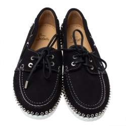 Pre Owned Christian Louboutin Black Suede Steckel Spike Boat Loafers Size 42