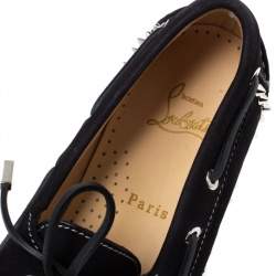 Pre Owned Christian Louboutin Black Suede Steckel Spike Boat Loafers Size 42