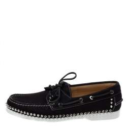 Pre Owned Christian Louboutin Black Suede Steckel Spike Boat Loafers Size 42
