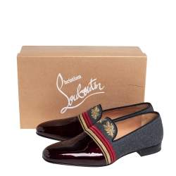 Christian Louboutin Multicolor Patent Leather And Wool Officer Smoking Slippers Size 45