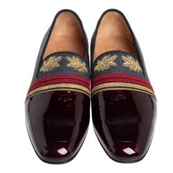 Christian Louboutin Multicolor Patent Leather And Wool Officer Smoking Slippers Size 45