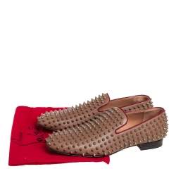 Christian Louboutin Brown Studded Rollerboy Spike Smoking Slippers Size 42