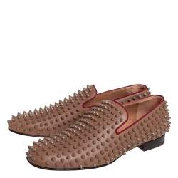 Christian Louboutin Brown Studded Rollerboy Spike Smoking Slippers Size 42