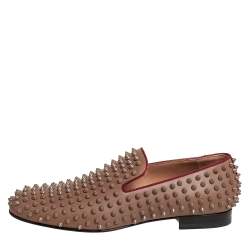 Christian Louboutin Brown Studded Rollerboy Spike Smoking Slippers Size 42