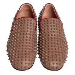 Christian Louboutin Brown Studded Rollerboy Spike Smoking Slippers Size 42