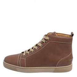 Pre Owned حذاء رياضي كريستيان لوبوتان مرتفع من أعلى جلد بيج مقاس 41