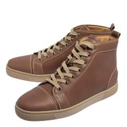 Pre Owned حذاء رياضي كريستيان لوبوتان مرتفع من أعلى جلد بيج مقاس 41