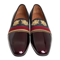 Pre Owned Christian Louboutin Multicolor Patent Leather And Wool Officer Smoking Slippers Size 44