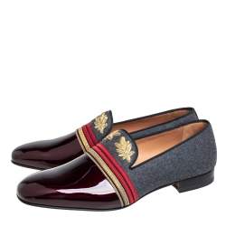 Pre Owned Christian Louboutin Multicolor Patent Leather And Wool Officer Smoking Slippers Size 44
