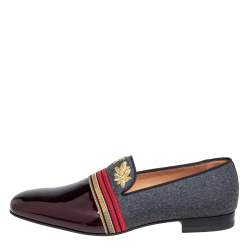 Pre Owned Christian Louboutin Multicolor Patent Leather And Wool Officer Smoking Slippers Size 44
