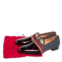 Pre Owned Christian Louboutin Multicolor Patent Leather And Wool Officer Smoking Slippers Size 44