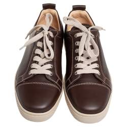 Pre Owned Christian Louboutin Brown Leather Low Top Sneakers Size 42.5