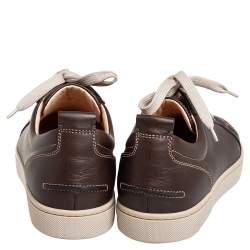 Pre Owned Christian Louboutin Brown Leather Low Top Sneakers Size 42.5