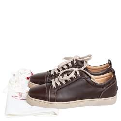 Pre Owned Christian Louboutin Brown Leather Low Top Sneakers Size 42.5