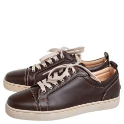 Pre Owned Christian Louboutin Brown Leather Low Top Sneakers Size 42.5