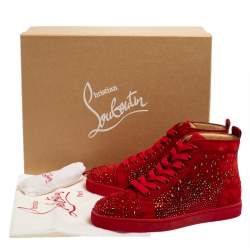 Pre Owned Christian Louboutin Red Suede Galaxtitude High Top Sneakers Size 40