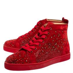 Pre Owned Christian Louboutin Red Suede Galaxtitude High Top Sneakers Size 40
