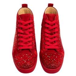 Pre Owned Christian Louboutin Red Suede Galaxtitude High Top Sneakers Size 40
