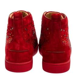 Pre Owned Christian Louboutin Red Suede Galaxtitude High Top Sneakers Size 40
