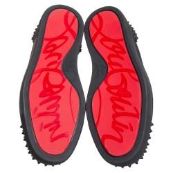 مملوكة مسبقًا Christian Louboutin Black Leather And Cotton Fabric Lou Spikes 2 High Top Sneakers Size 40