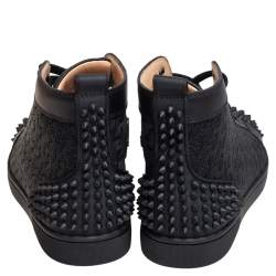 مملوكة مسبقًا Christian Louboutin Black Leather And Cotton Fabric Lou Spikes 2 High Top Sneakers Size 40