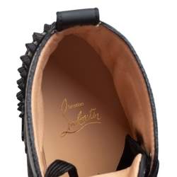 مملوكة مسبقًا Christian Louboutin Black Leather And Cotton Fabric Lou Spikes 2 High Top Sneakers Size 40