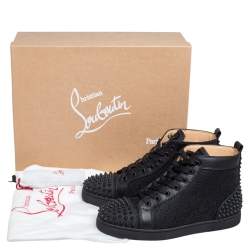 مملوكة مسبقًا Christian Louboutin Black Leather And Cotton Fabric Lou Spikes 2 High Top Sneakers Size 40