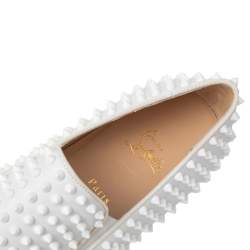 Pre Owned Christian Louboutin White Leather Roller Boat Spike Slip On Sneakers Size 44.5