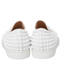 Pre Owned Christian Louboutin White Leather Roller Boat Spike Slip On Sneakers Size 44.5