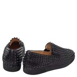مملوكة مسبقًا Christian Louboutin Black Leather Roller Boat Spike Slip On Sneakers Size 44.5