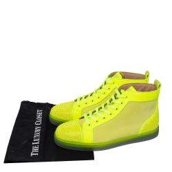 Christian Louboutin Neon Green Suede And Leather Louis P Strass II High Top Sneakers Size 41.5