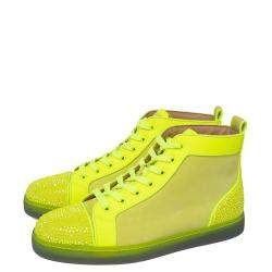 Christian Louboutin Neon Green Suede And Leather Louis P Strass II High Top Sneakers Size 41.5