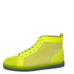 Christian Louboutin Neon Green Suede And Leather Louis P Strass II High Top Sneakers Size 41.5