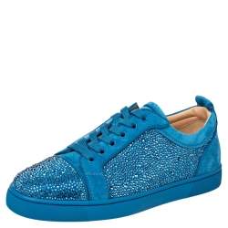 Louis Junior Strass - Low-top sneakers - Suede and strass - Silver -  Christian Louboutin