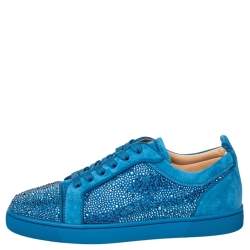 new CHRISTIAN LOUBOUTIN Louis Junior blue strass crystal low top